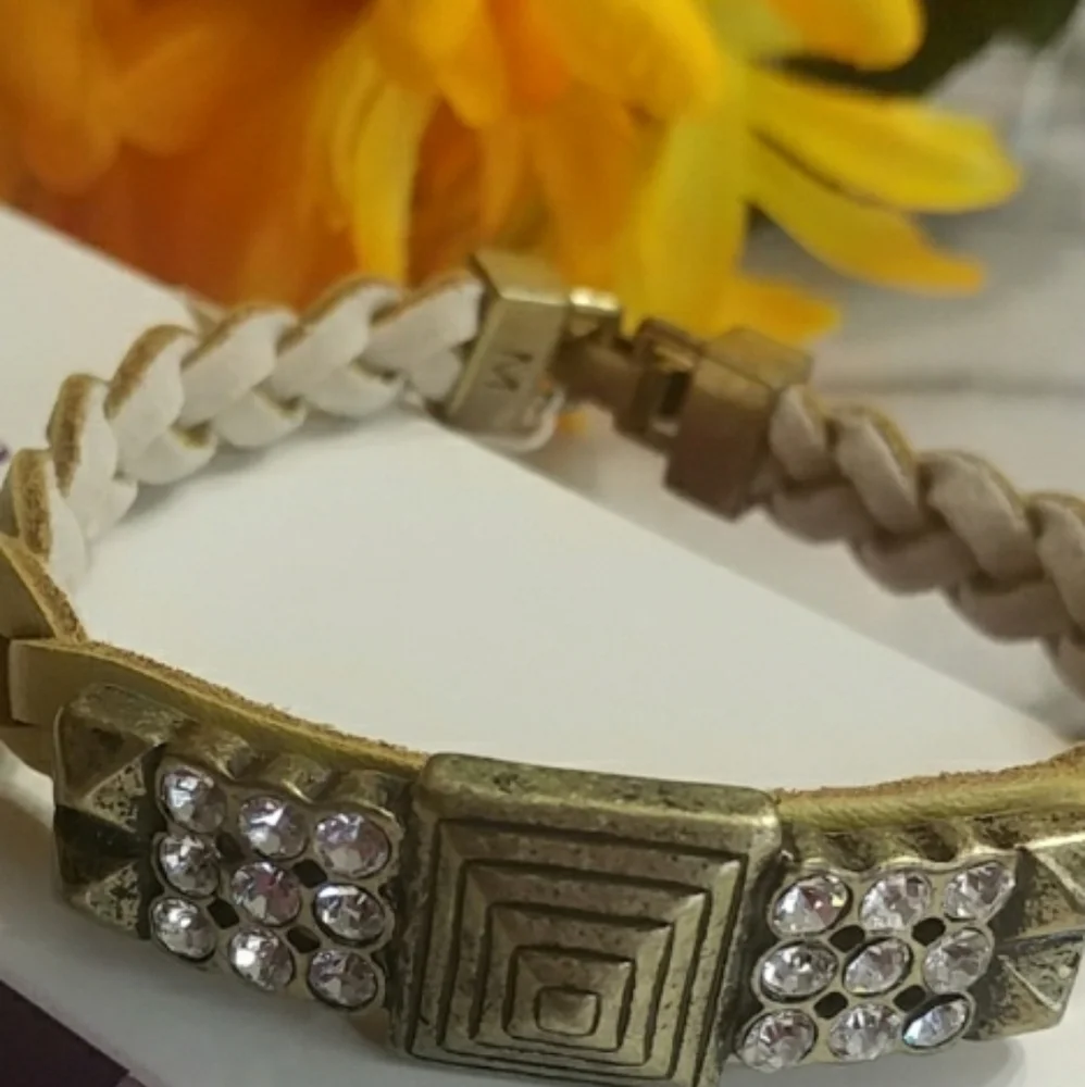 LIA SOPHIA Yellow Leather Studded Crystal Bracelet 8
